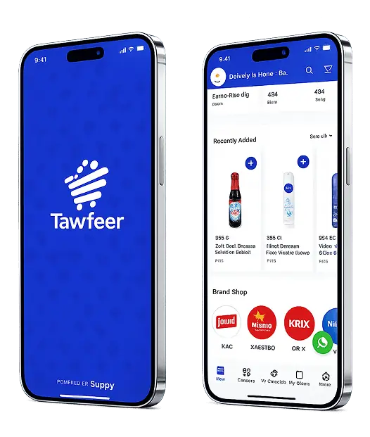 Tawfeer mobile app mockup